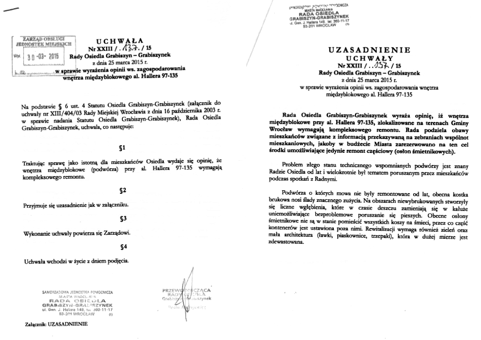 Uchwała ws. podwórek przy Hallera