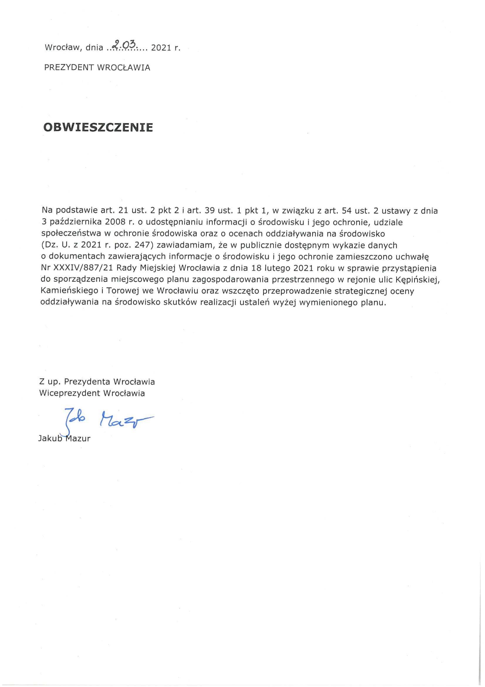 mpzp754 obwieszczenia dla RO 1