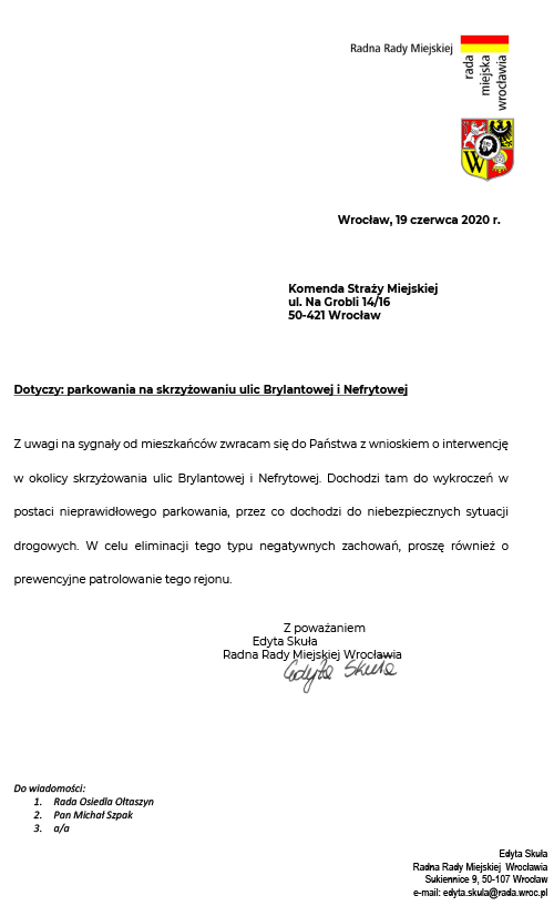 Parkowanie na skrzyżowaniu ulic Brylantowej i Nefrytowej