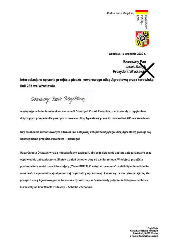 interpelacja linia 285 ulica Agrestowa Rada Osiedla Ołtaszyn 1