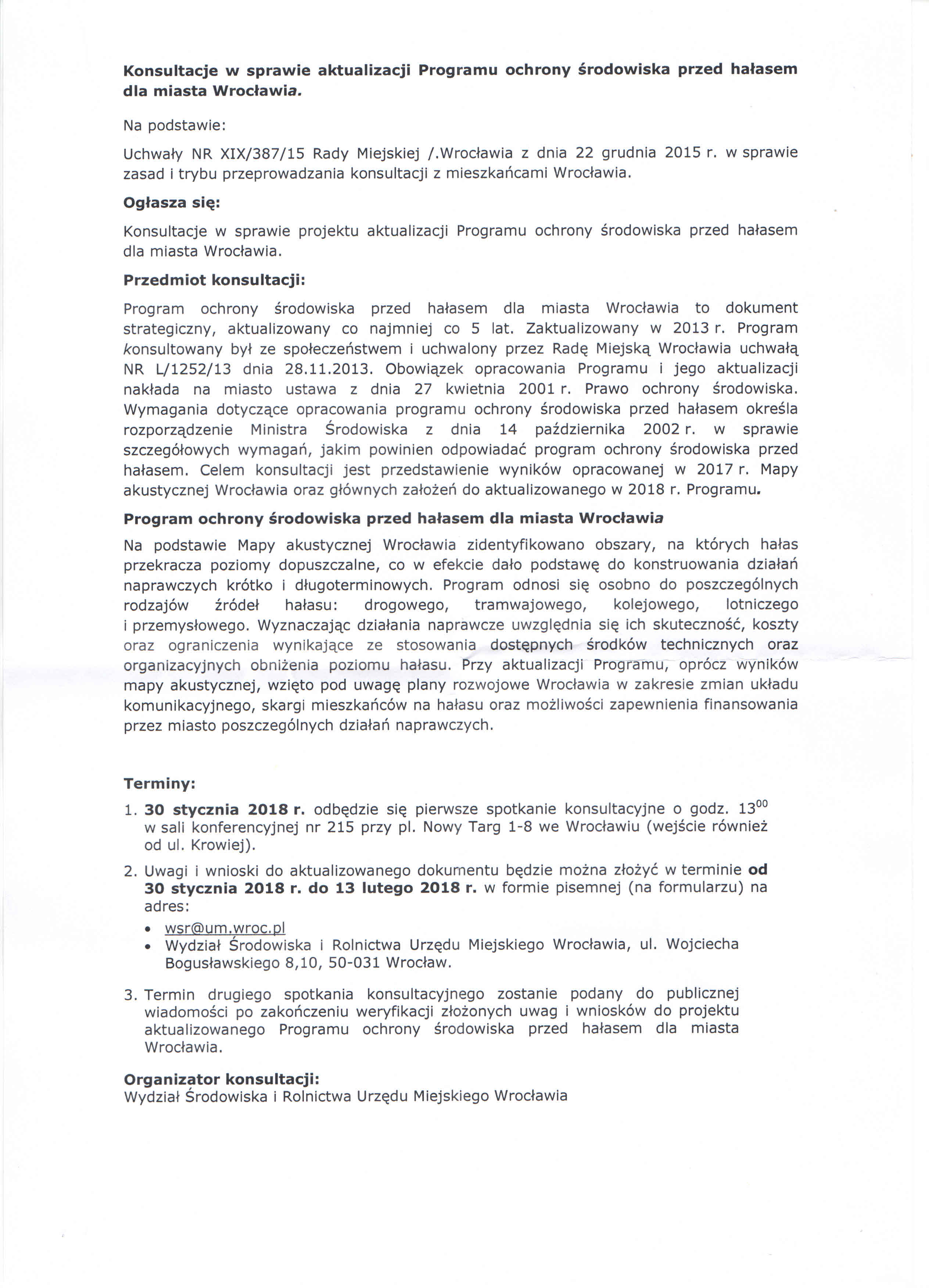 Konsultacje w spawie hałasu