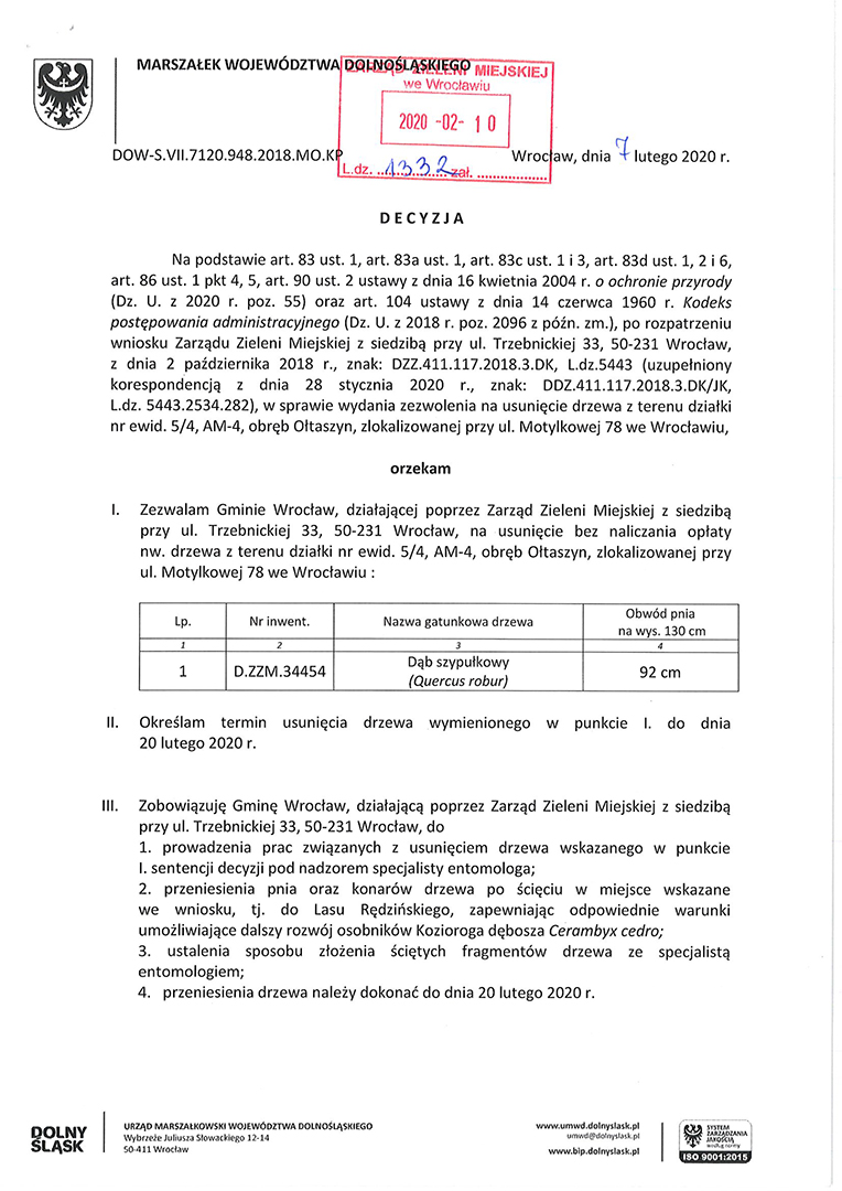 decyzja drzewo ul. Motylkowa 78 1