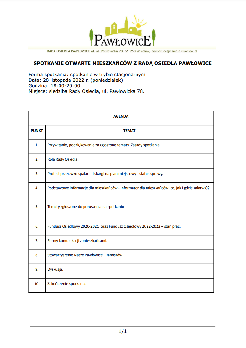agenda spotkanie