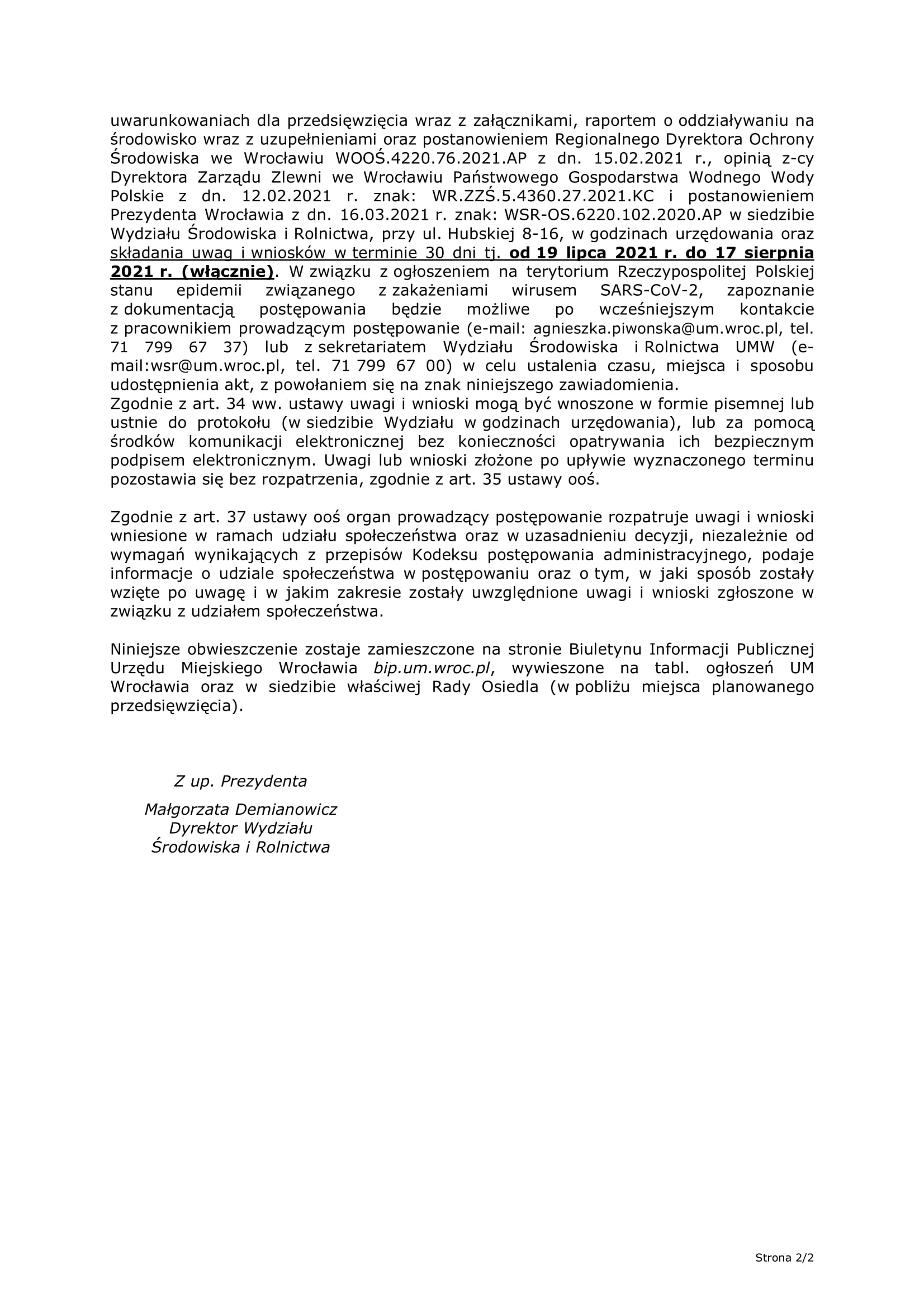 EDIT WSR OS.6220.102.2020.AP z.dn.25.06.2021 r. obwieszcz udz społ ALWRO Krakowska 2