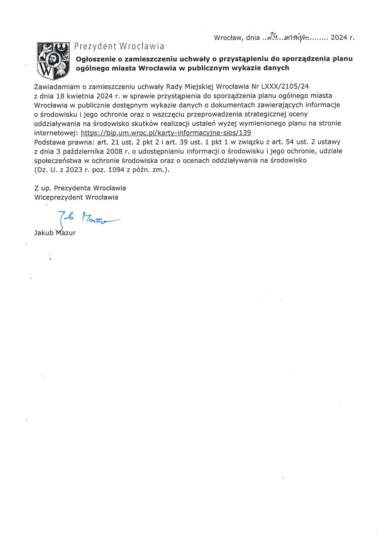 OGŁOSZENIE ŚRODOWISKOWE