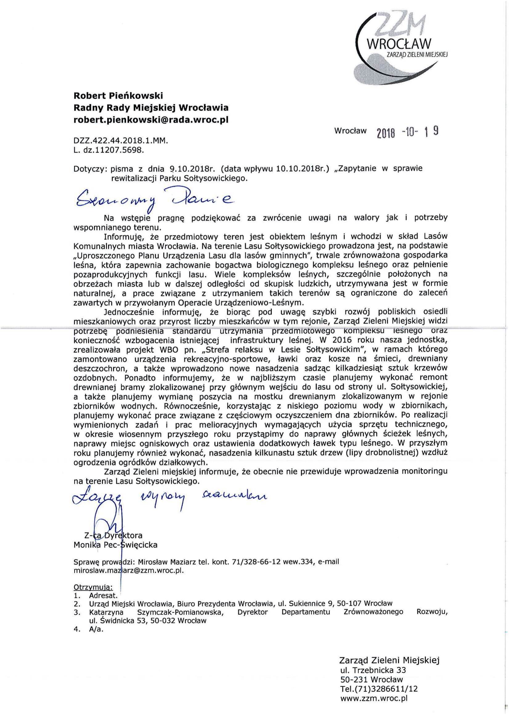 Pienkowski rewitalizacja Parku Soltysowickiego info ZZM 1