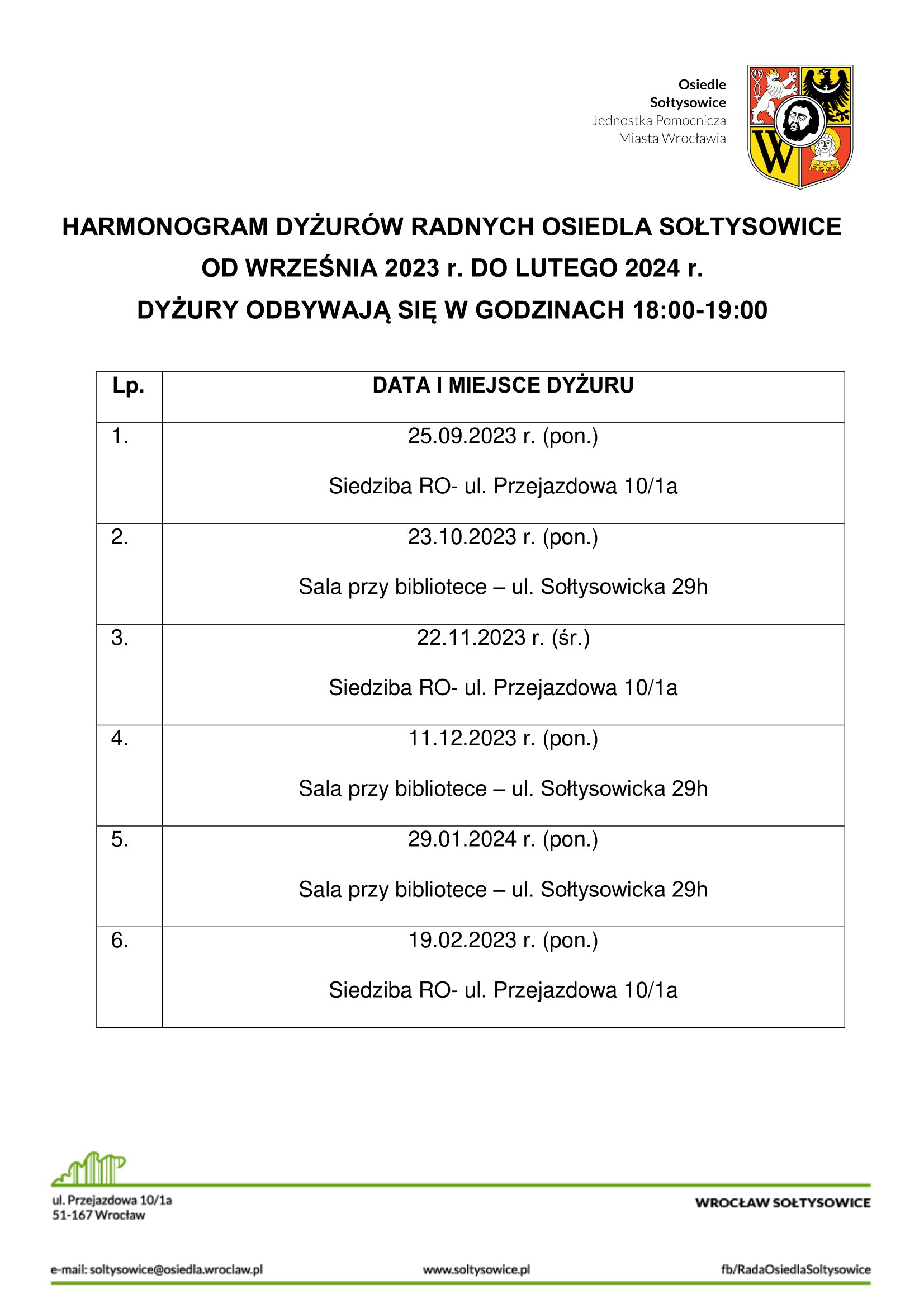 harmonogram dyżurów