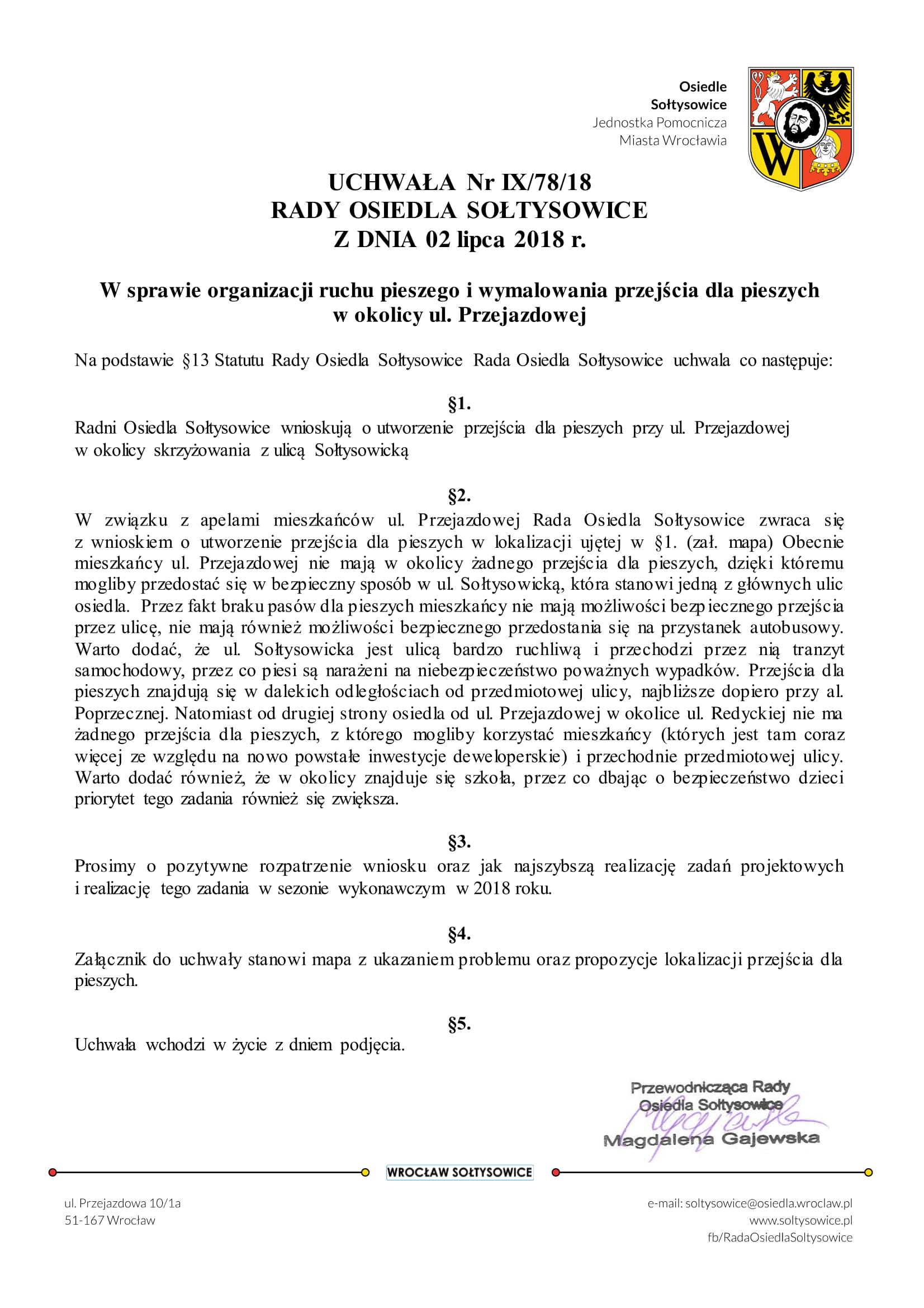 uchwała RO XX 78 18 pasy Przejazdowa 1