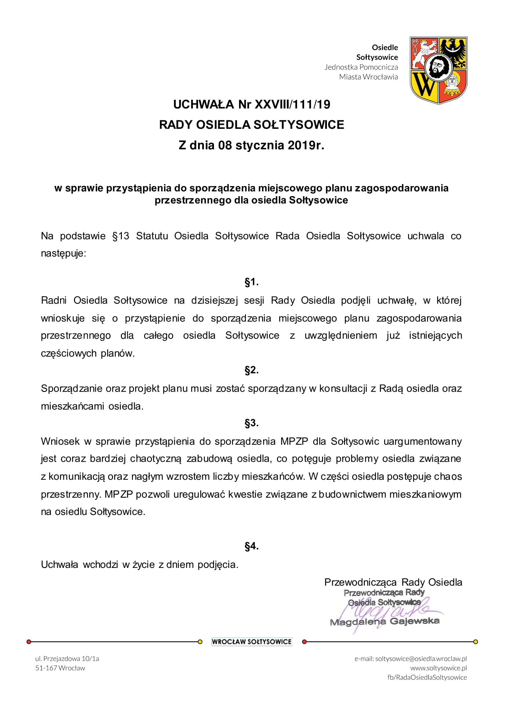 uchwała ro XXVIII 111 19 w sprawie MPZP 1