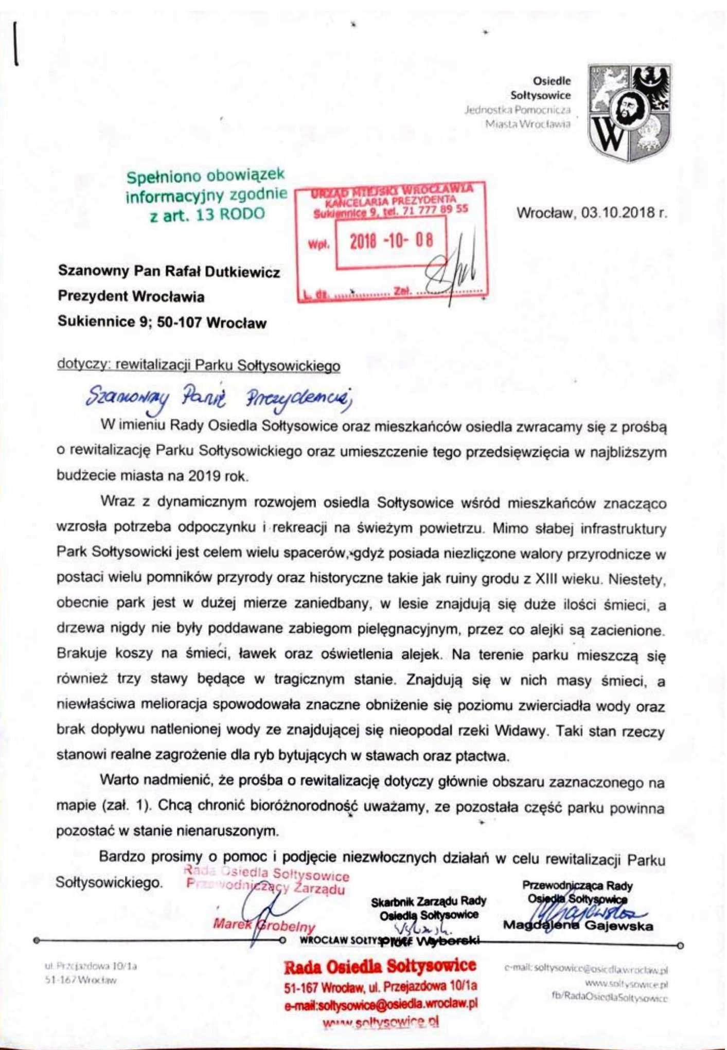 wniosek do budżetu rewitalizacja parku na2019