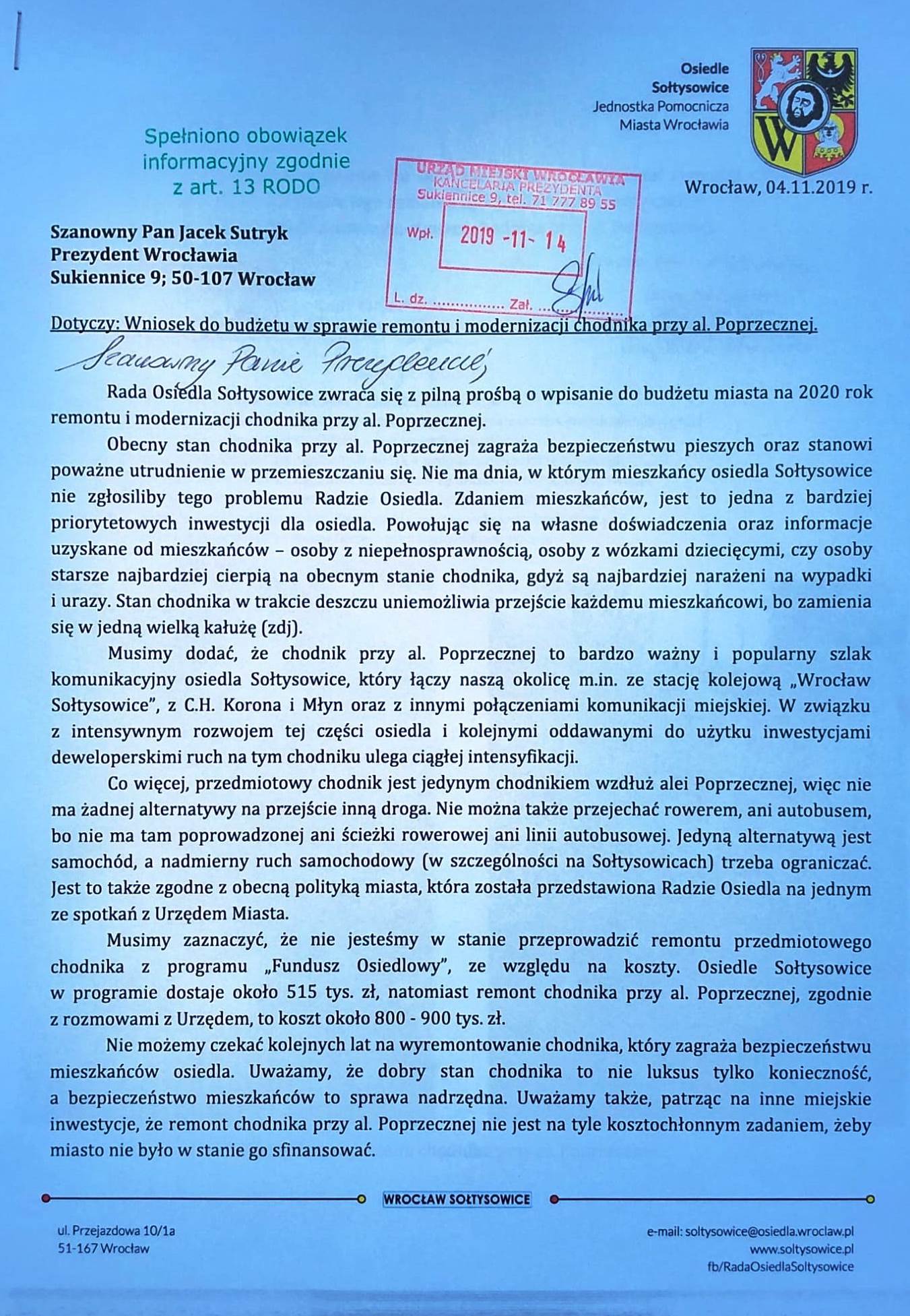 wniosek remont chodnika poprzeczna 1