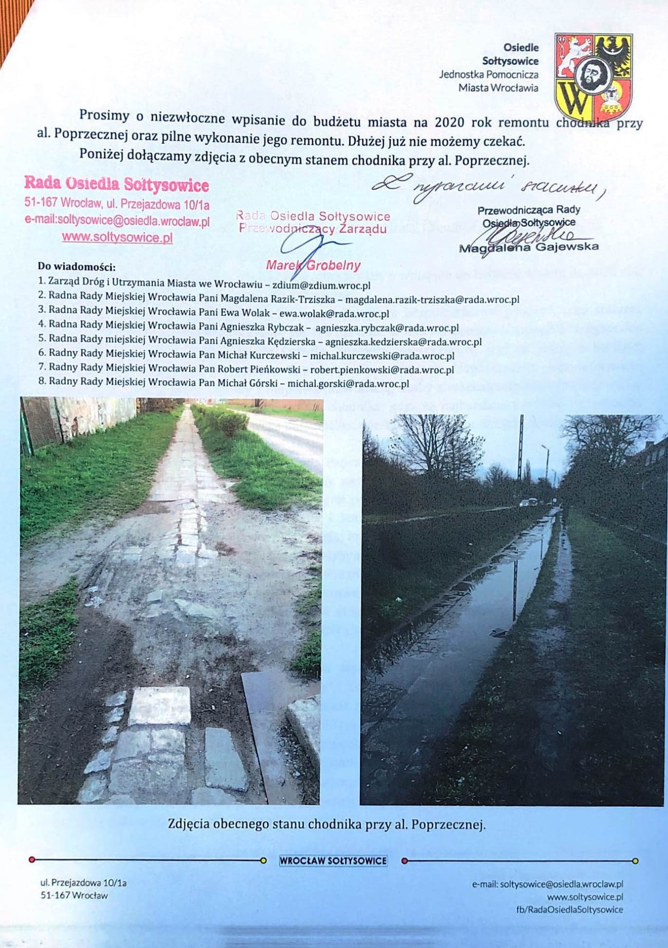 wniosek remont chodnika poprzeczna 2