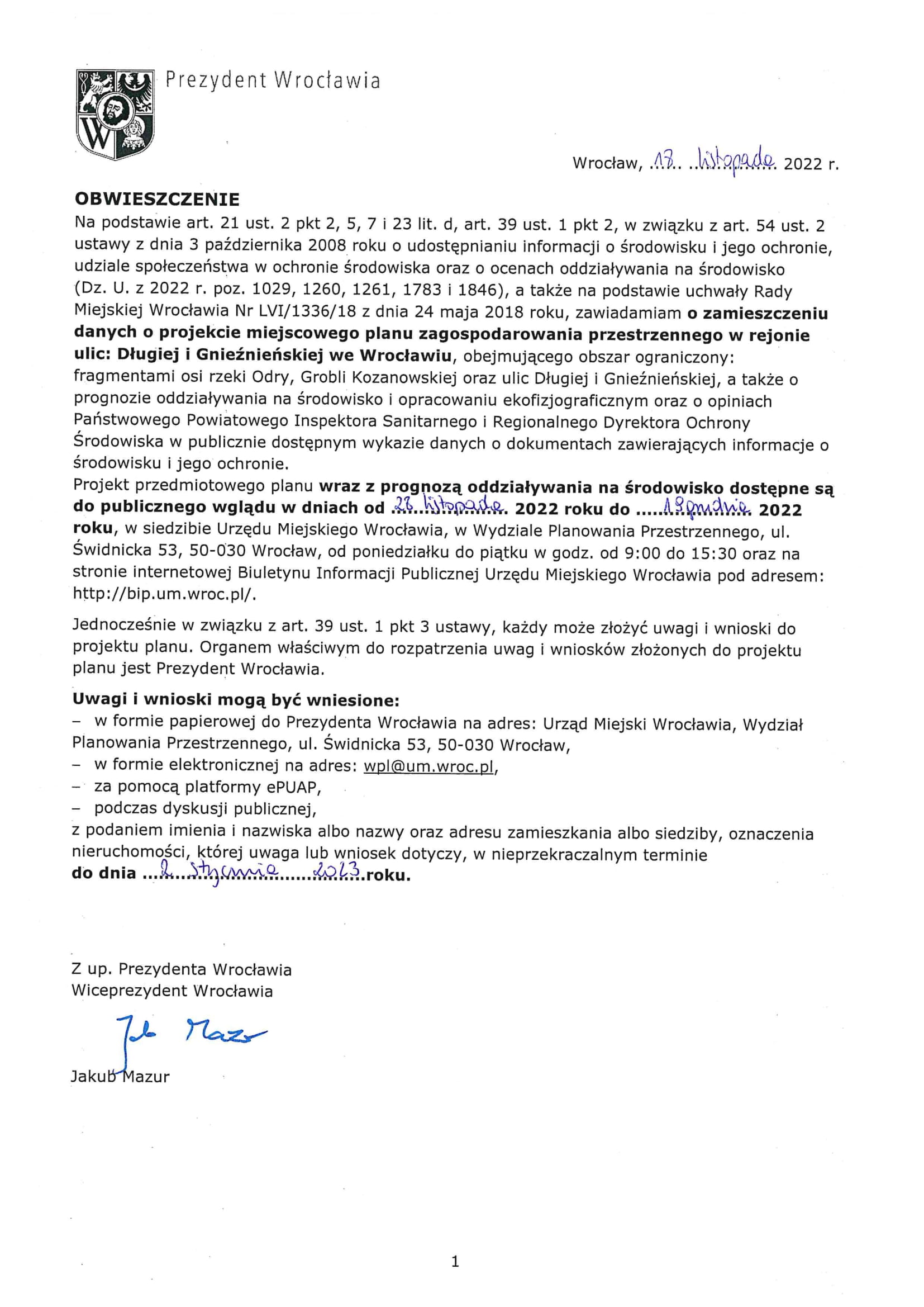 obwieszczenie środowiskowe 1