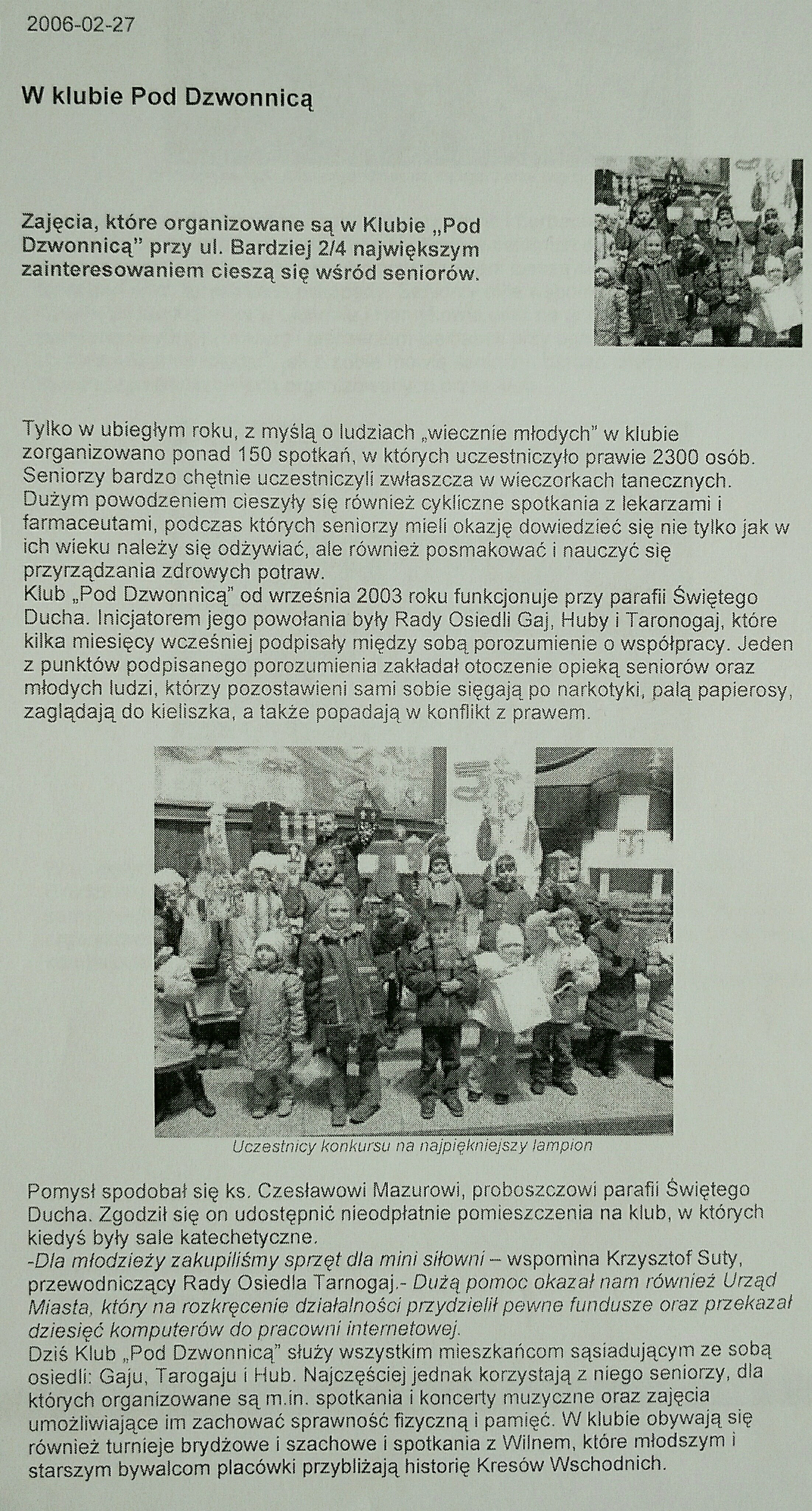 27 Lutego 2006 Klub pod dzwonica dla seniorów