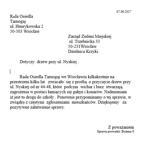 Przycięcie drzew przy ul. Nyskiej kliknij tutaj