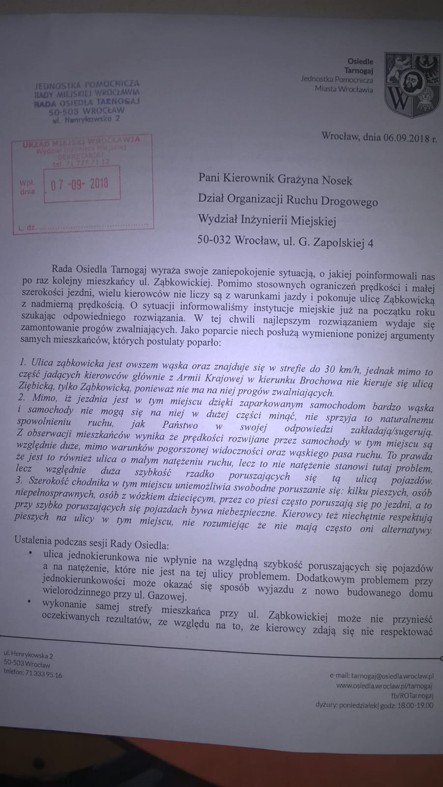 Zabkowicka 44 Rada 6.09.2018
