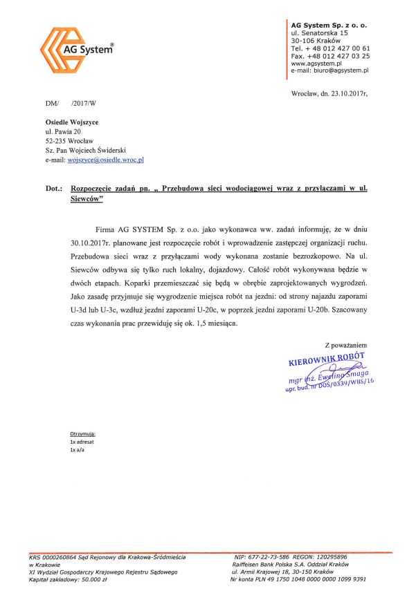 pismo organizacja ruchu Siewców