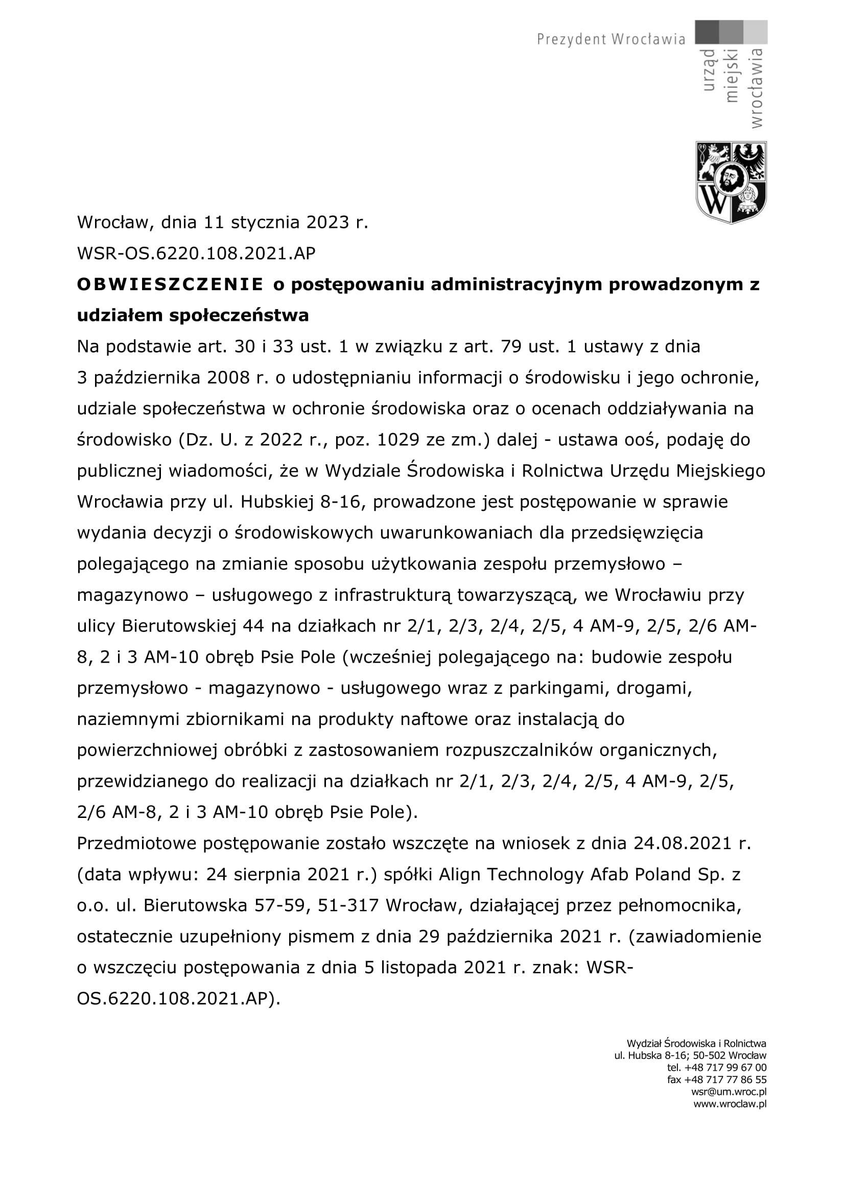 P 5 2023 Postępowanie ws. wydania decyzji środowiskowej WSR OS.6220.108.2021.AP ALIGN 1